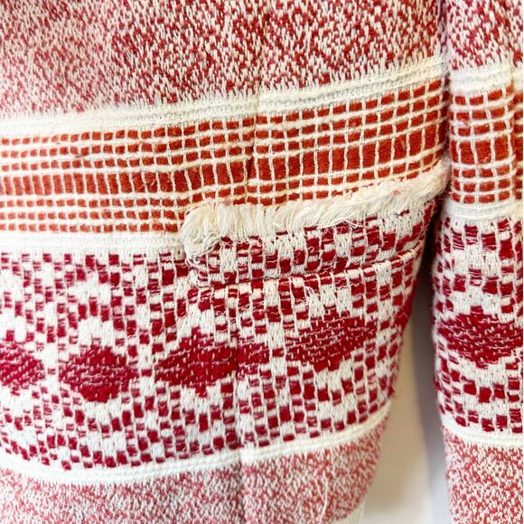 Loft Womens Fringe Tweed Open Front Blazer Jacket Red White Patterned 2 - Picture 2 of 8